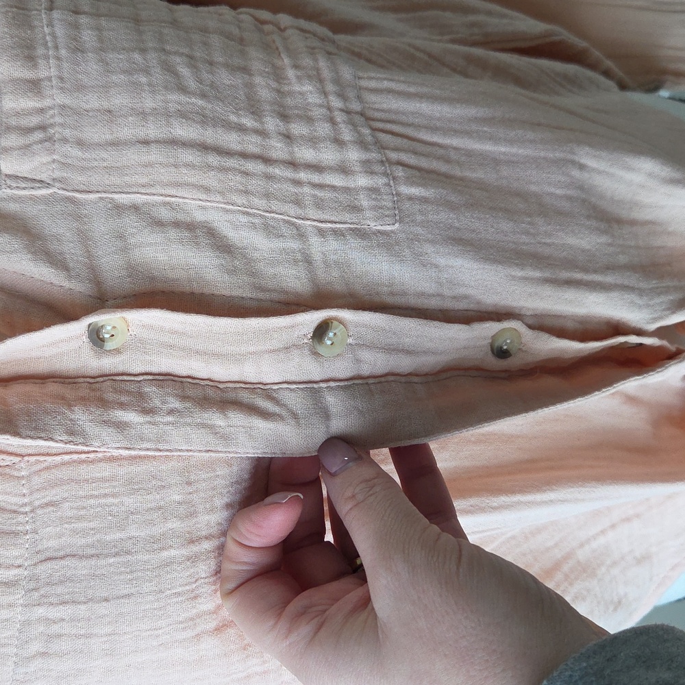 Sim & Sam Sz L 100% Cotton Gauze Button Front Top Peach Tie Hem Boho Blouse‎ - Picture 2 of 8